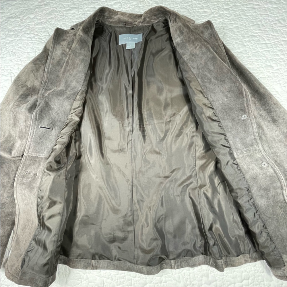 🔥Y2K Ann Taylor Brown Chocolate Suede Blazer 100% Leather Preppy Jacket Women 14 - Picture 5 of 16